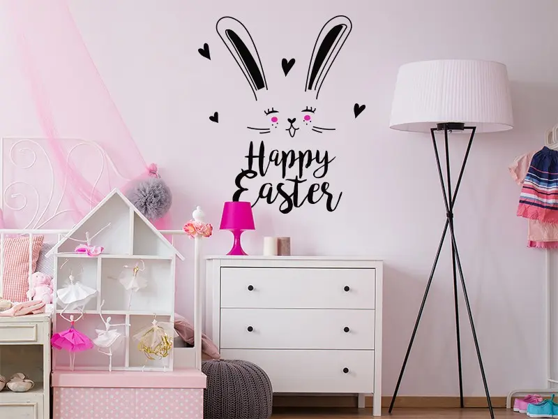 Sticker mural Pâques Happy Easter Lapin résultat en situation Sticker Happy Easter Lapin