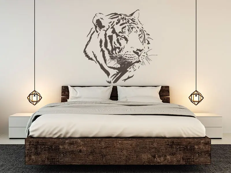 Sticker mural Sur la Terre Tête de Tigre résultat en situation Sticker Tête de Tigre