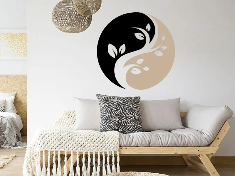 Sticker mural Symboles et Figures Yin-Yang Floral 3 résultat en situation Sticker Yin-Yang Floral 3