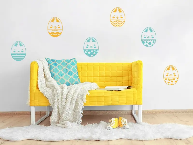 Sticker mural Pâques Pack Oeufs Lapin résultat en situation Sticker Pack Oeufs Lapin
