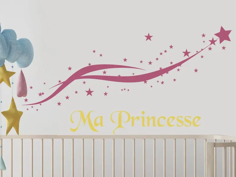 Sticker mural Espace Etoile Filante Personnalisable résultat en situation gros plan Sticker Etoile Filante Personnalisable