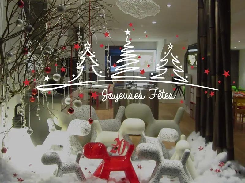 Sticker mural Noël Ensemble Sapins de Noël résultat en situation Sticker Ensemble Sapins de Noël