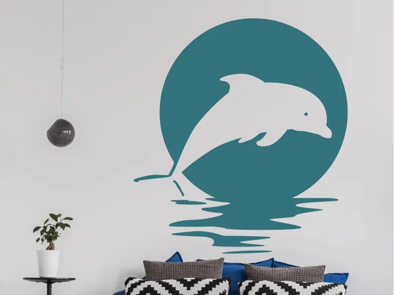 Sticker mural Sous la Mer Dauphin Clair de lune résultat en situation gros plan Sticker Dauphin Clair de lune