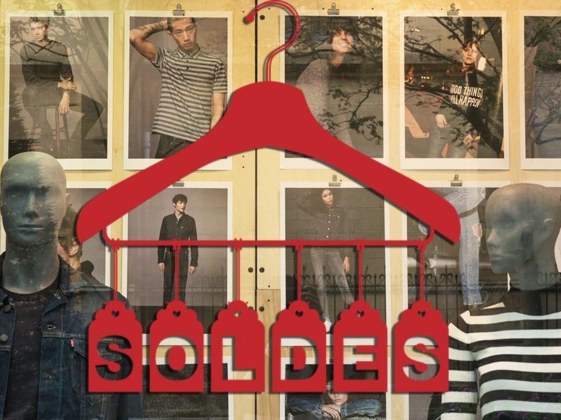 Autocolante para montra Soldes Cintre