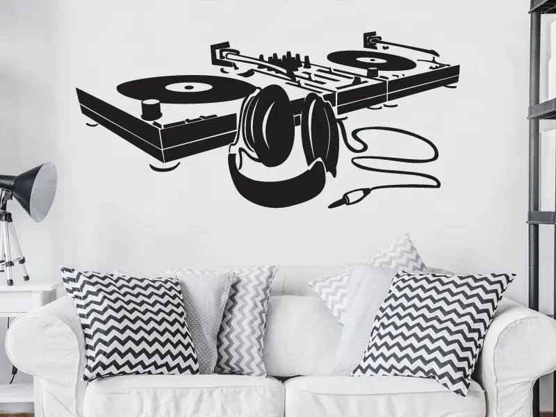 Sticker mural Disco & Pop Platine DJ résultat en situation Sticker Platine DJ