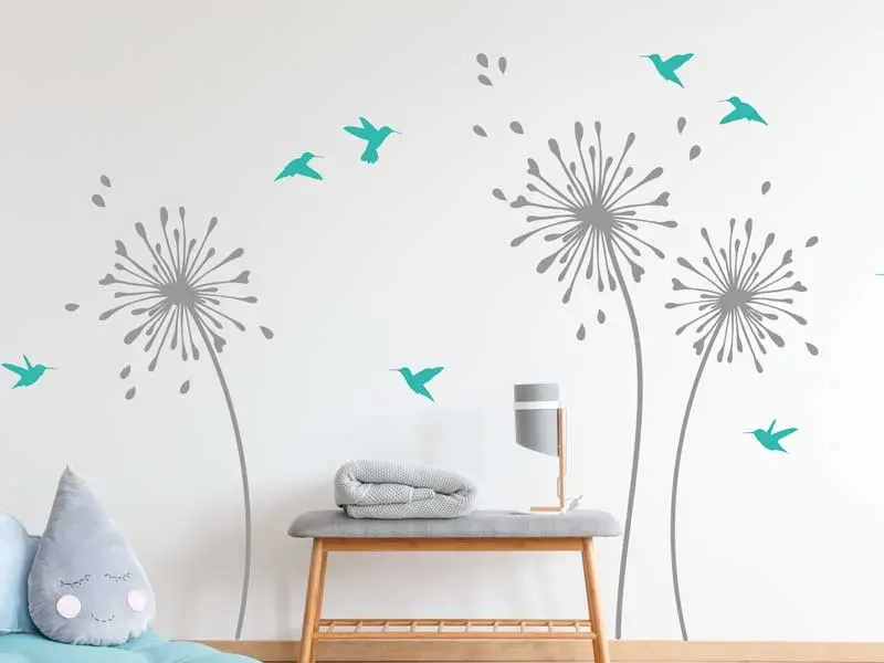 Sticker Fleurs Pissenlit Oiseaux