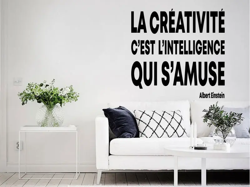 Sticker mural Citações de Autor Citation La Créativité de Albert Einstein résultat en situation Sticker Citation La Créativité de Albert Einstein