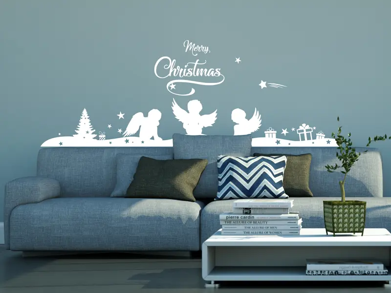 Sticker mural Noël Frise Anges de Noël résultat en situation Sticker Frise Anges de Noël