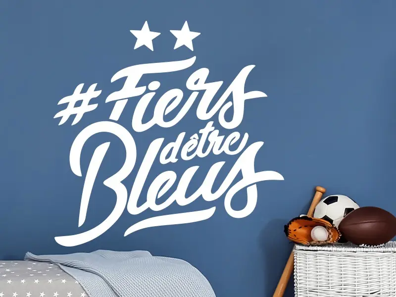 Sticker mural Football Foot Fiers d'être Bleus 2 résultat en situation Sticker Foot Fiers d'être Bleus 2