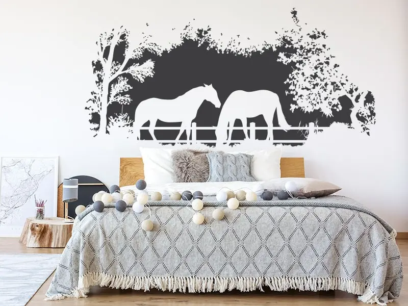 Sticker mural Paysages & Skylines Paysage Chevaux résultat en situation Sticker Paysage Chevaux