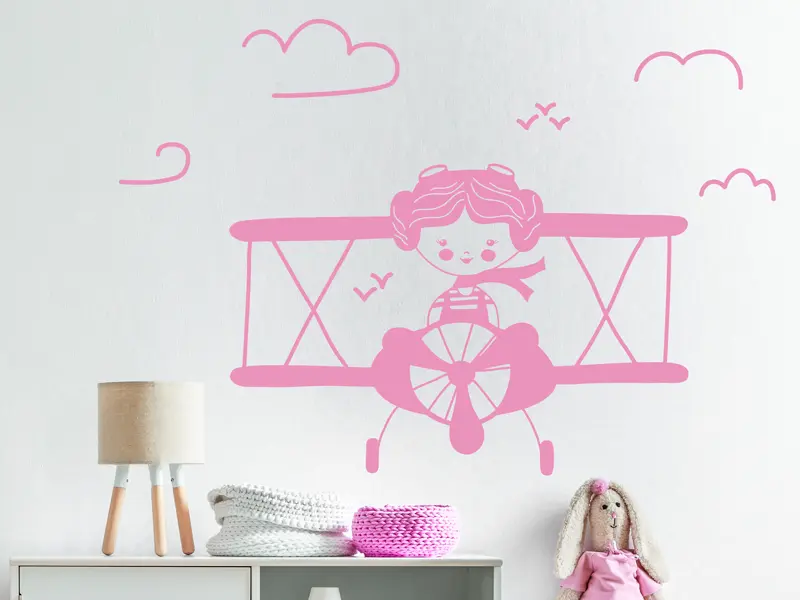 Autocolante de parede Avião Menina