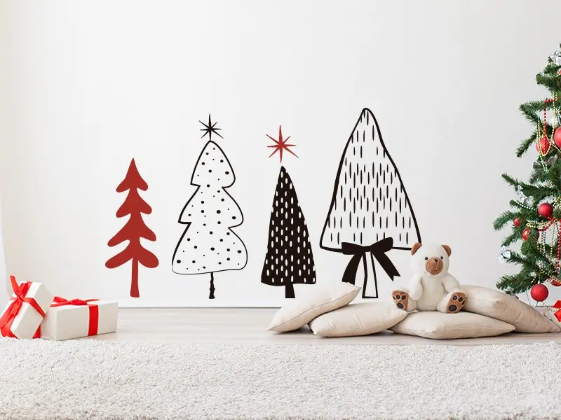 Sticker mural Noël Pack Arbres de Noël résultat en situation Sticker Pack Arbres de Noël