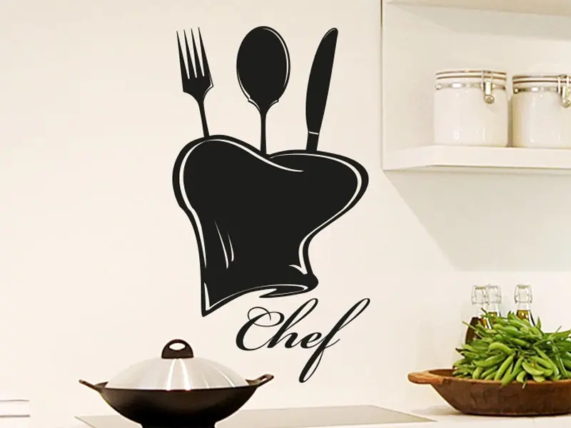 Sticker mural Chef - Ustensiles Toque de Chef résultat en situation gros plan Sticker Toque de Chef