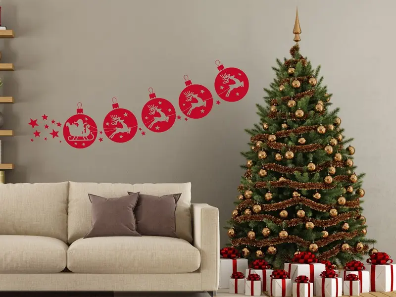 Sticker mural Noël Traineau de Noël Décoratif résultat en situation Sticker Traineau de Noël Décoratif