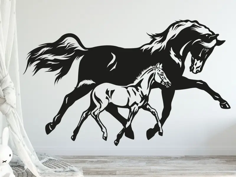 Autocolante Égua e Potro résultat en situation gros plan Autocolante Égua e Potro