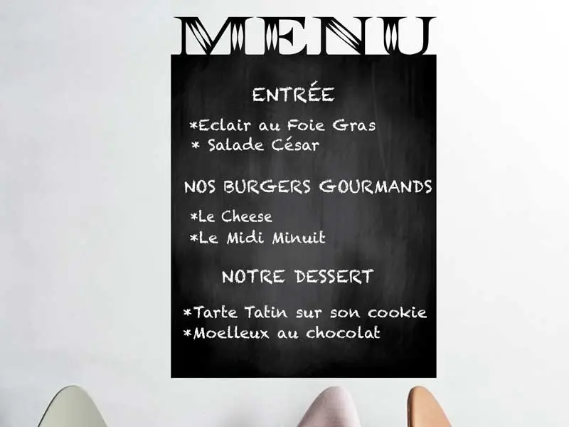 Sticker mural Stickers Ardoises Ardoise MENU résultat en situation gros plan Sticker Ardoise MENU