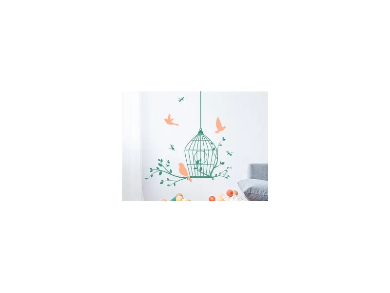 Sticker mural Branches Cage Oiseaux Libellules résultat en situation gros plan Sticker Cage Oiseaux Libellules