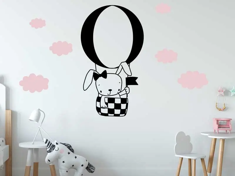 Sticker mural Montgolfière Lapin résultat en situation