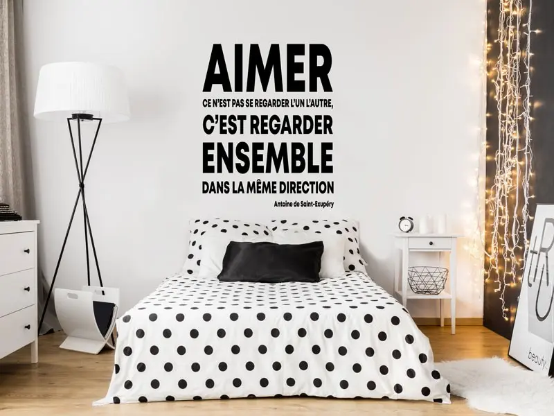 Sticker mural Citations d'Auteur Citation Aimer de Antoine de St. Exupéry résultat en situation Sticker Citation Aimer de Antoine de St. Exupéry