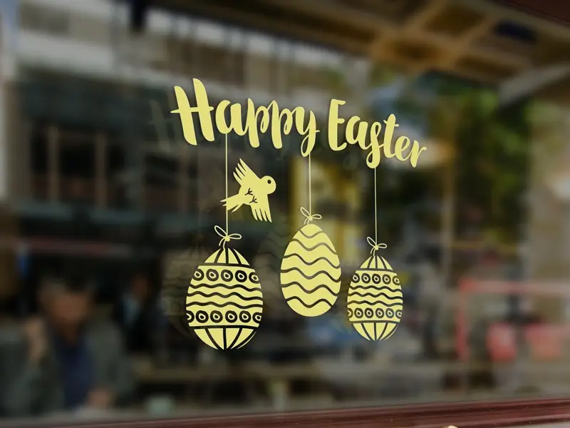 Sticker mural Pâques Happy Easter Oeufs résultat en situation Sticker Happy Easter Oeufs