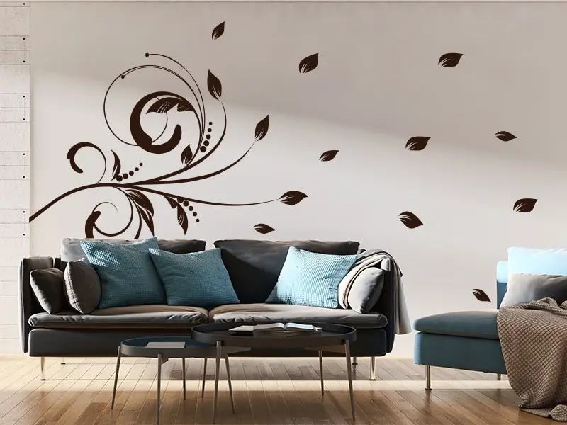 Sticker mural Branches Branche Floral d'Automne résultat en situation Sticker Branche Floral d'Automne