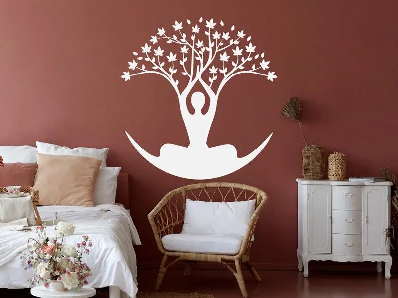 Sticker mural Arbre de vie Méditation Floral résultat en situation