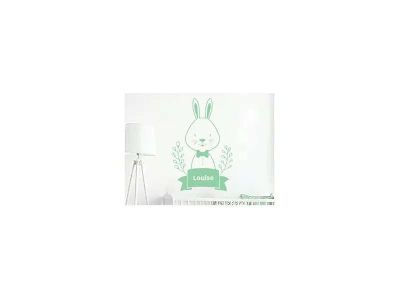 Sticker mural Pâques Cute Lapin Personnalisé résultat en situation gros plan Sticker Cute Lapin Personnalisé