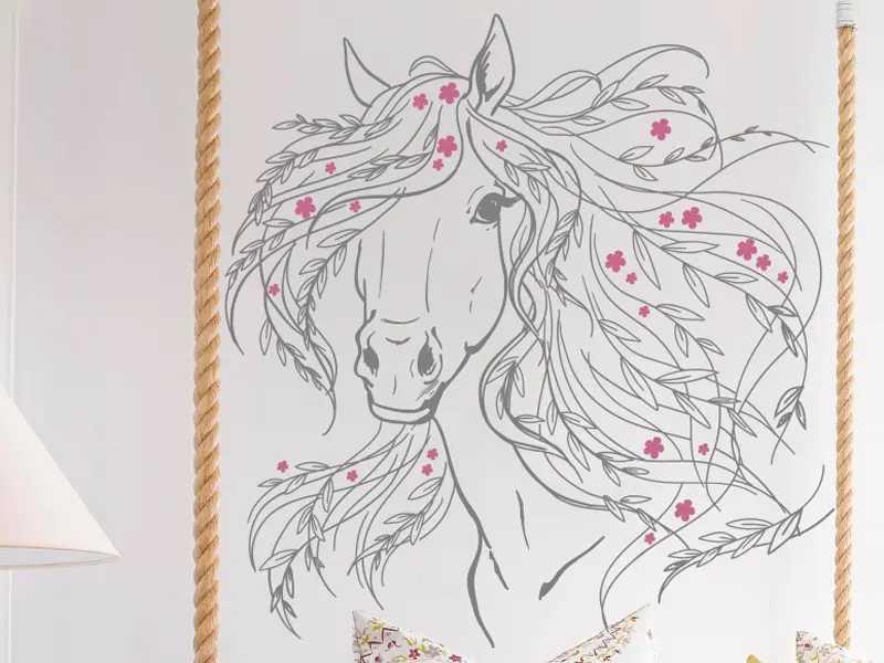 Sticker mural Sur la Terre Cheval Boho résultat en situation gros plan Sticker Cheval Boho