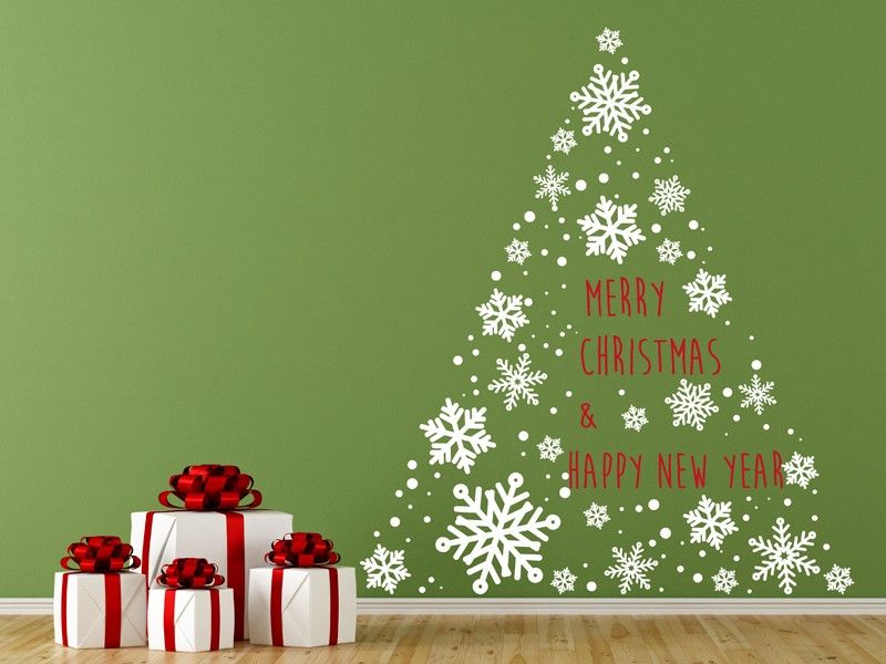 Autocolante de parede Árvore de Natal Flocos Vintage