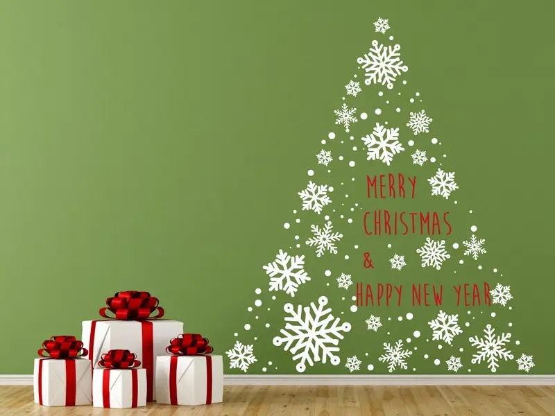 Sticker mural Noël Sapin de Noël Flocons Vintage résultat en situation Sticker Sapin de Noël Flocons Vintage