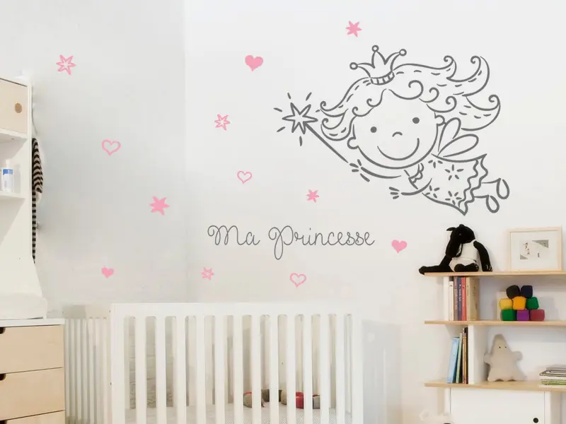 Sticker mural Fée Princesse Personnalisable résultat en situation