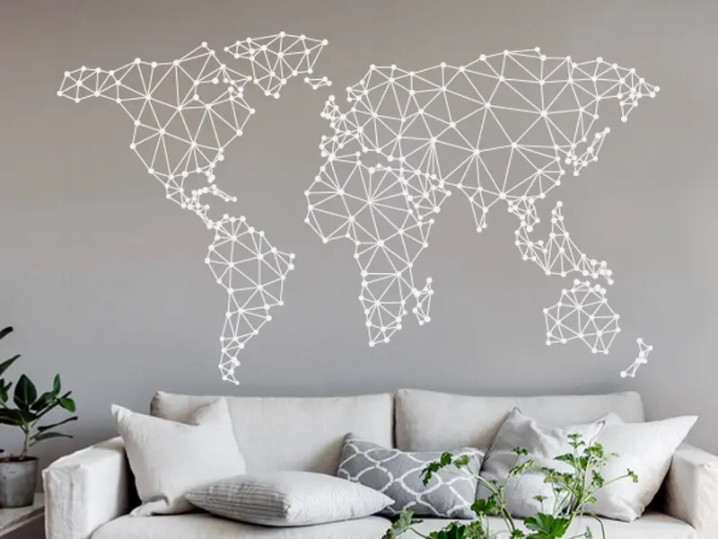 Sticker mural Cartes du Monde Mappemonde Géométrique 2 résultat en situation gros plan Sticker Mappemonde Géométrique 2