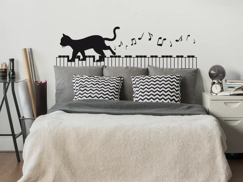 Sticker mural Partitions & Notes Chat Piano résultat en situation Sticker Chat Piano