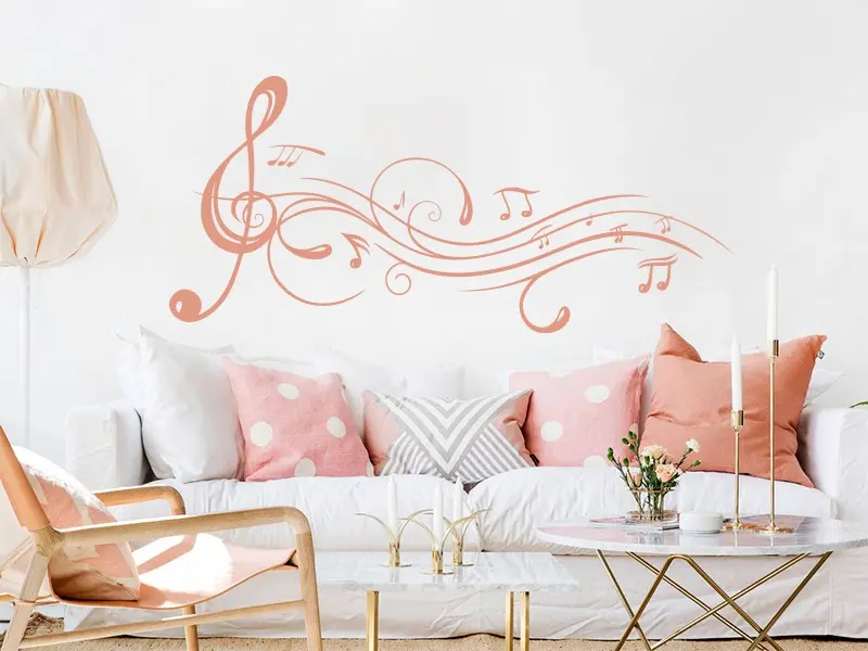 Sticker mural Partitions & Notes Partition Musique Florale 2 résultat en situation Sticker Partition Musique Florale 2