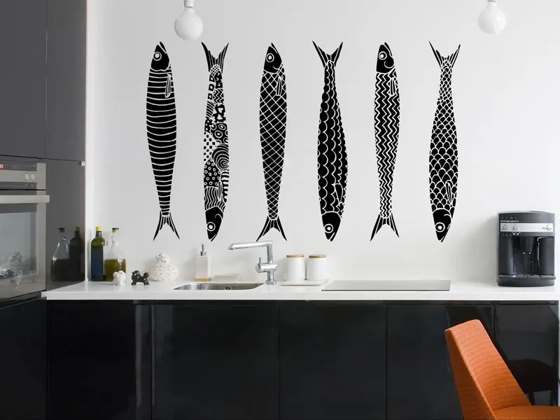 Sticker mural Sous la Mer Pack 6 Sardines résultat en situation Sticker Pack 6 Sardines