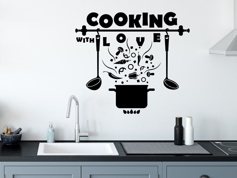 Autocolante de parede Cooking with love com panelas