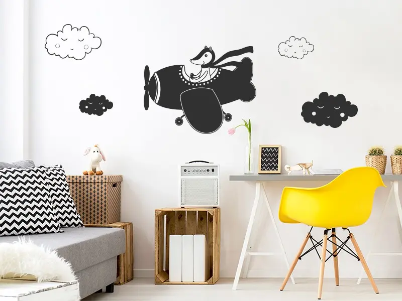 Sticker mural Avions & Bateaux Petit Avion Nuage résultat en situation Sticker Petit Avion Nuage