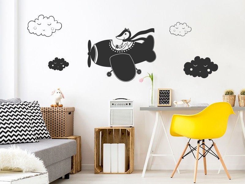 Sticker mural Petit Avion Nuage résultat en situation