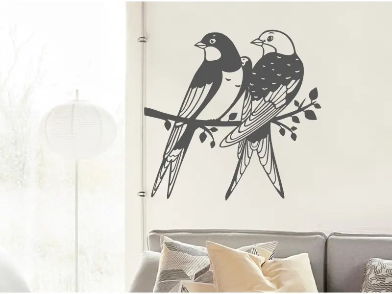 Sticker mural Stickers Oiseaux Hirondelles sur une branche résultat en situation gros plan Sticker Hirondelles sur une branche