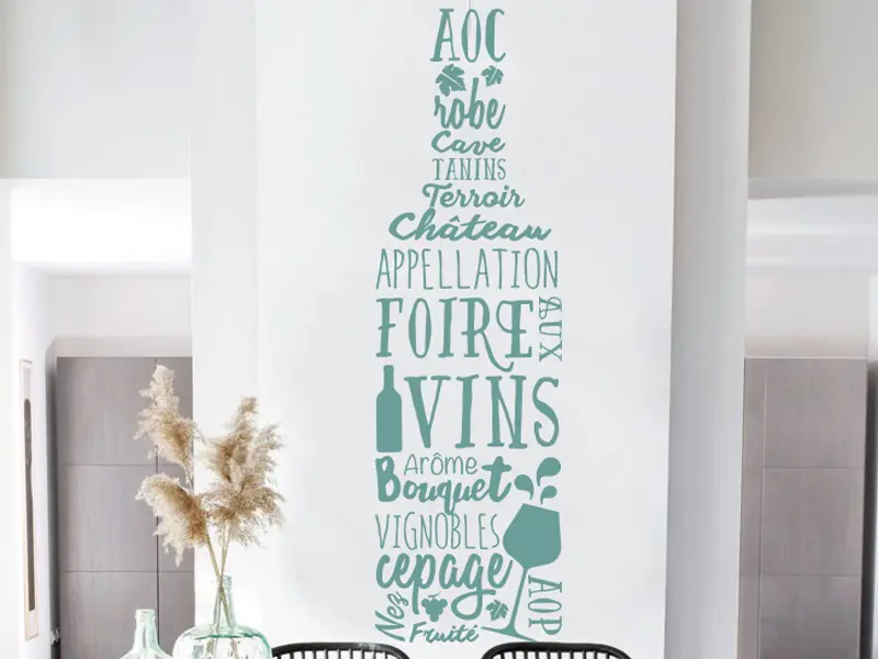 Sticker mural Vin - Cocktail Bouteille de Vin Text résultat en situation gros plan Sticker Bouteille de Vin Text