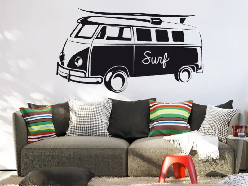 Sticker mural Surf Van VW Surf résultat en situation Sticker Van VW Surf