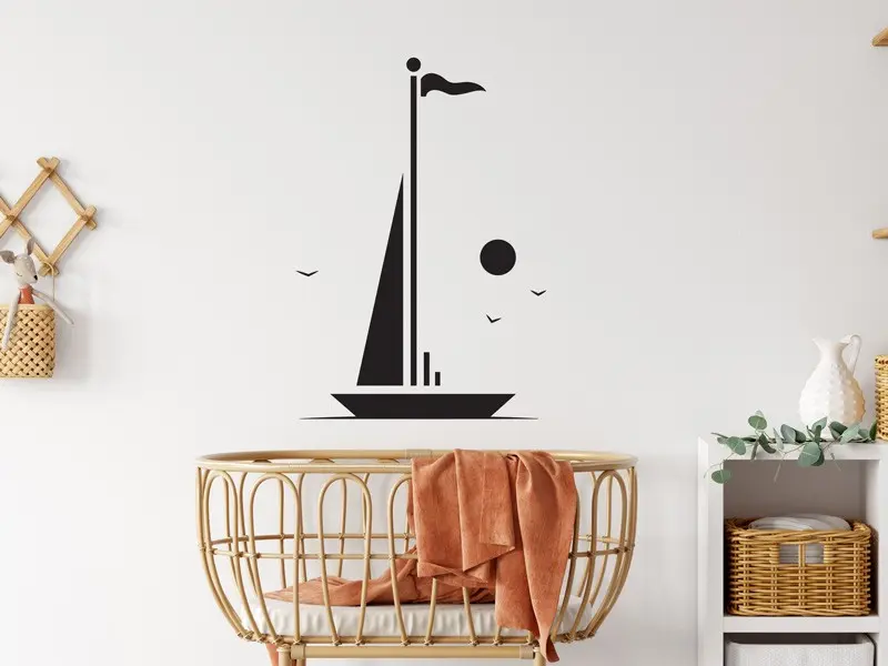 Sticker mural Avions & Bateaux Bateau Voilier minimaliste résultat en situation Sticker Bateau Voilier minimaliste