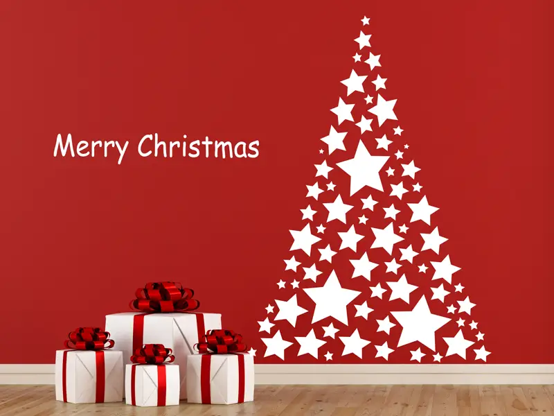 Autocolante de parede Árvore de Natal Estrelas Autocolante de parede Árvore de Natal Estrelas