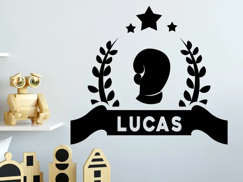 Sticker mural Prénoms Gant de boxe avec texte personnalisé résultat en situation Sticker Gant de boxe avec texte personnalisé