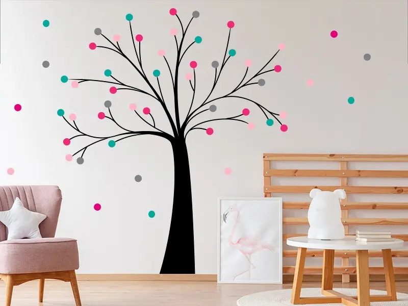 Sticker mural Arbre Boules 3 résultat en situation Sticker mural Arbre Boules 3 résultat en situation