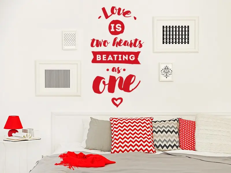Sticker mural Text 2 Hearts Beating as One résultat en situation