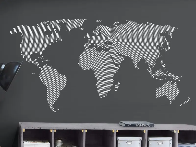 Sticker mural Cartes du Monde Mappemonde Radial Illusion résultat en situation gros plan Sticker Mappemonde Radial Illusion