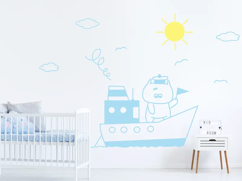 Sticker mural Ourson Bateau résultat en situation