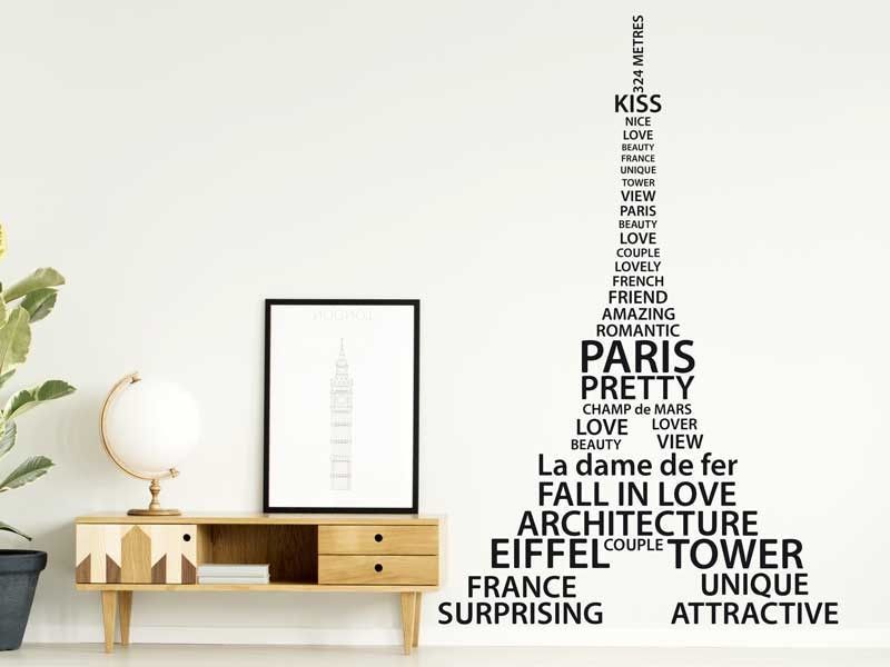 Autocolante de parede Torre Eiffel Text Paris