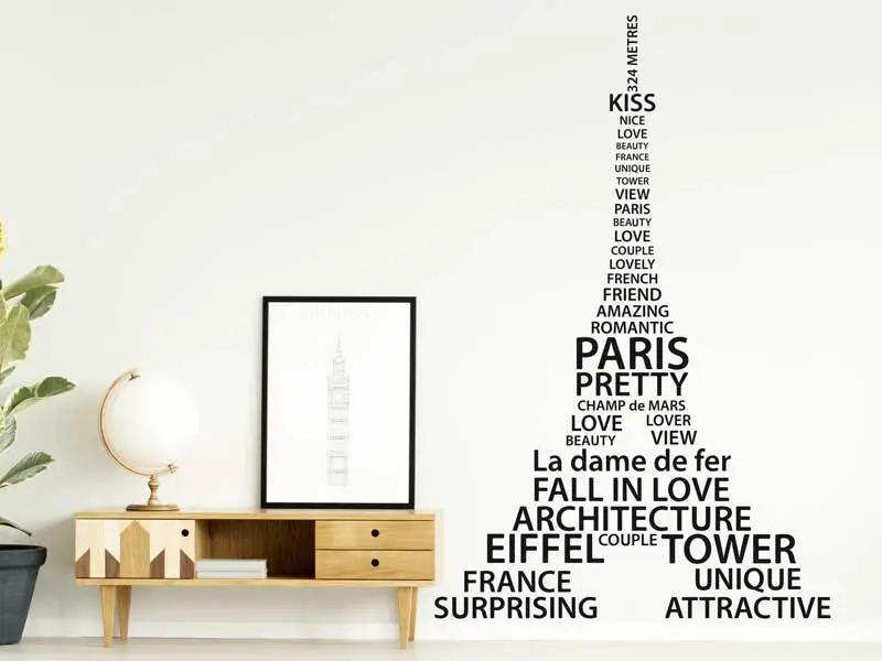 Autocolante de parede Torre Eiffel Text Paris Autocolante de parede Torre Eiffel Text Paris